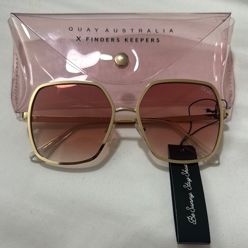 Quay Australia Pink and Gold Geometric Sunglasses